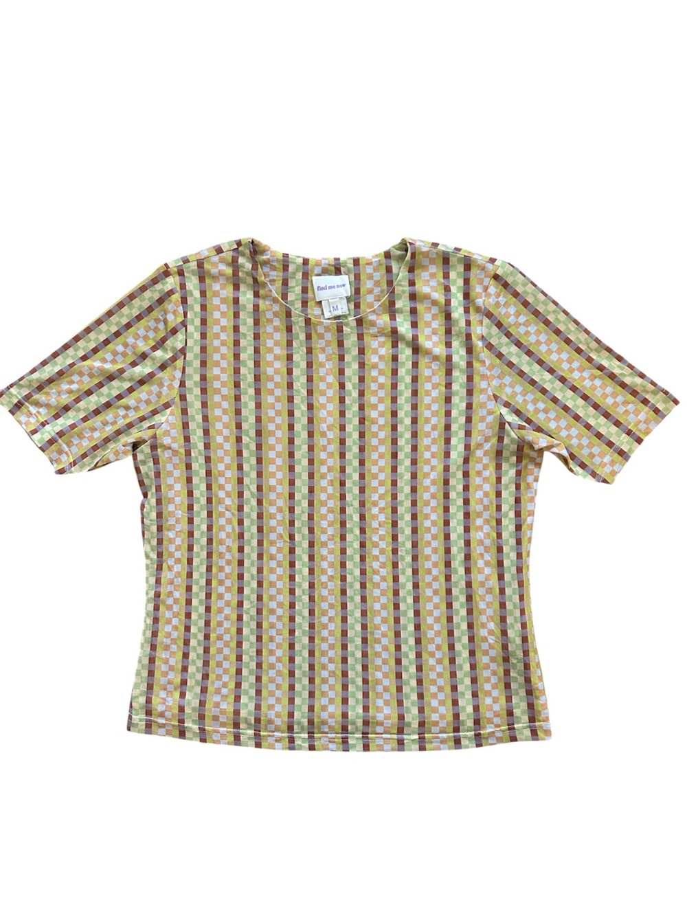 Anthropology Find Me Now Yellow Check Short Sleeve Mesh Top